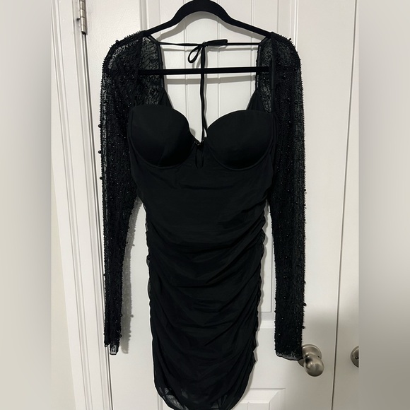 OH POLLY St. Germain black embellished long sleeve mini dress - Picture 5 of 11